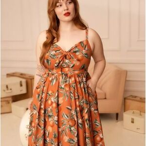 Torrid Retro Chic Orange Floral Midi Dress 2XL